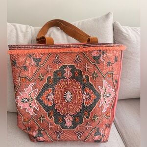 A&P  Orange Embroidered Tote Bag Purse Large Boho Artsy Gypsy - MINT